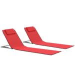 Folding Beach Mats 2pcs Steel Fabric Red