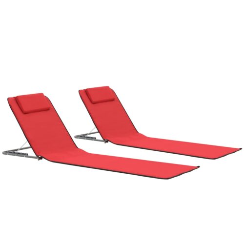 Folding Beach Mats 2pcs Steel Fabric Red
