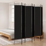 6-Panel Room Divider Black 240x220cm Fabric