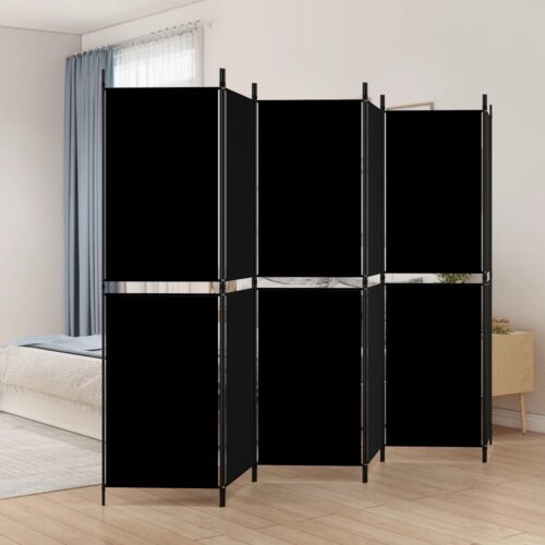 6-Panel Room Divider Folding Wall Privacy Screen Stand Fabric Black 300x180cm - Image 9