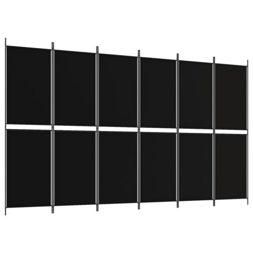 6-Panel Room Divider Folding Wall Privacy Screen Stand Fabric Black 300x180cm - Image 2