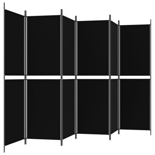 6-Panel Room Divider Folding Wall Privacy Screen Stand Fabric Black 300x180cm