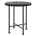 Dining Table Black 50cm Tempered Glass Steel