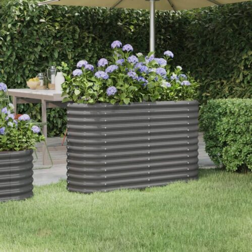 Garden Raised Bed Powder-Coated Steel 114x40x68cm Grey - Image 7