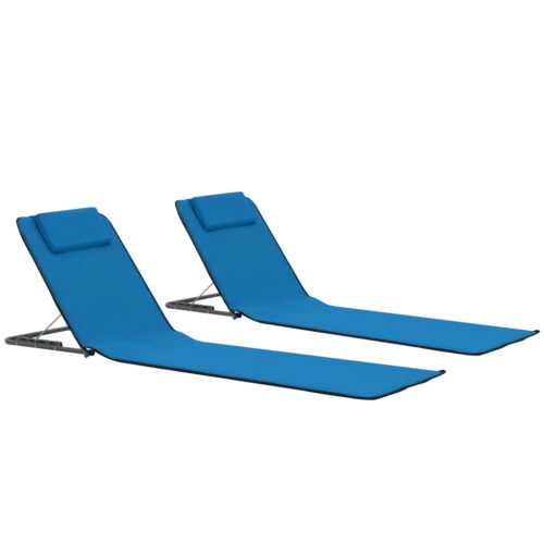 Folding Beach Mats 2pcs Steel Fabric Blue