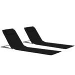 Folding Beach Mats 2pcs Steel Fabric Black