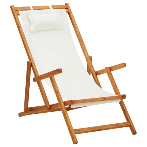 Folding Beach Chair Solid Eucalyptus Wood Fabric Cream