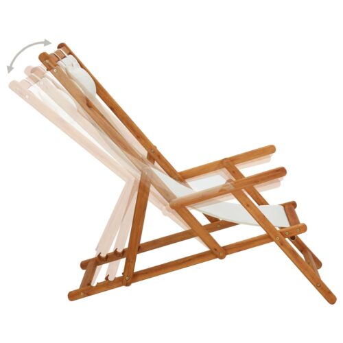 Folding Beach Chair Solid Eucalyptus Wood Fabric Cream - Image 3