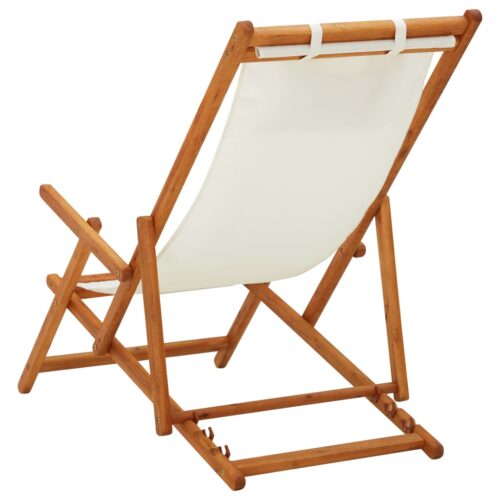 Folding Beach Chair Solid Eucalyptus Wood Fabric Cream - Image 4