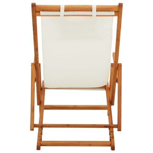 Folding Beach Chair Solid Eucalyptus Wood Fabric Cream - Image 5