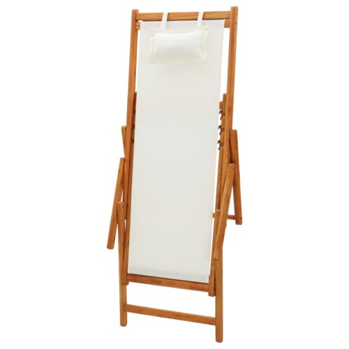 Folding Beach Chair Solid Eucalyptus Wood Fabric Cream - Image 6