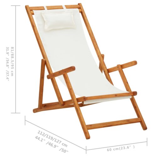 Folding Beach Chair Solid Eucalyptus Wood Fabric Cream - Image 9