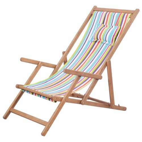 Folding Beach Chair Fabric Wooden Frame Multicolour