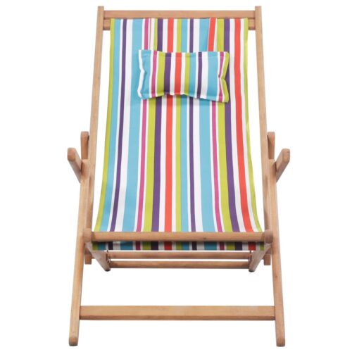 Folding Beach Chair Fabric Wooden Frame Multicolour - Image 2