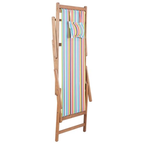 Folding Beach Chair Fabric Wooden Frame Multicolour - Image 4