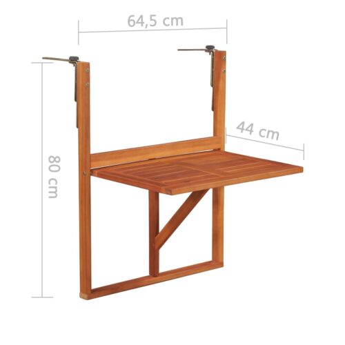 Hanging Balcony Table 64.5x44x80cm Solid Acacia Wood - Image 6