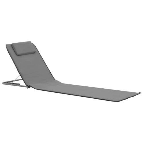 2pcs Folding Beach Mats Steel Fabric Floor Sun Lounger Recliner Lounge Chairs Grey - Image 2