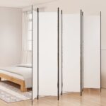6-Panel Room Divider White 300x220cm Fabric