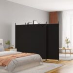 4-Panel Room Divider Black 698x180cm Fabric