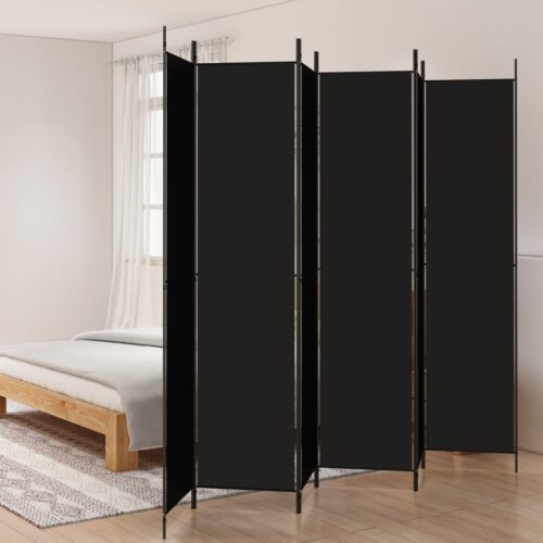 6-Panel Room Divider Black 300x220cm Fabric