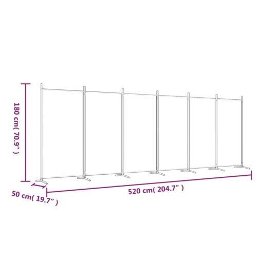6-Panel Room Divider White 520x180cm Fabric - Image 8