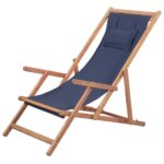 Folding Beach Chair Fabric Wooden Frame Blue