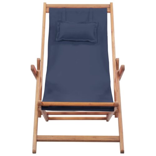 Folding Beach Chair Fabric Wooden Frame Blue - Image 2