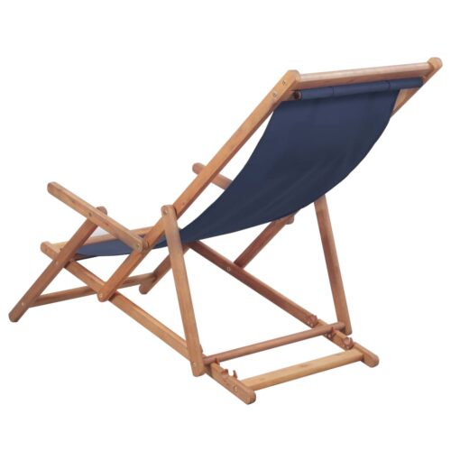 Folding Beach Chair Fabric Wooden Frame Blue - Image 3