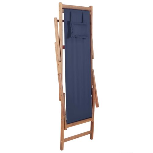 Folding Beach Chair Fabric Wooden Frame Blue - Image 6