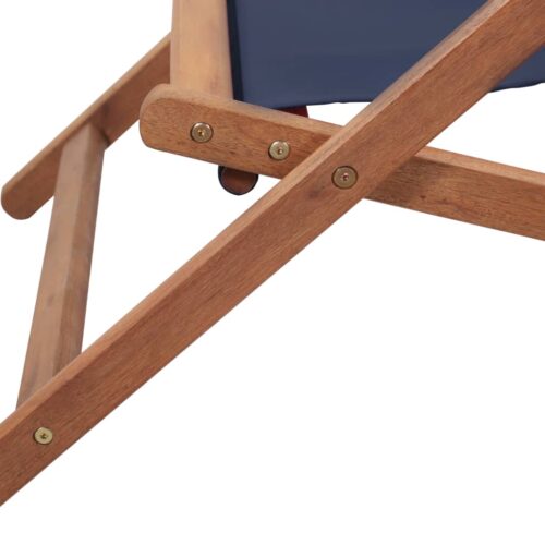 Folding Beach Chair Fabric Wooden Frame Blue - Image 9