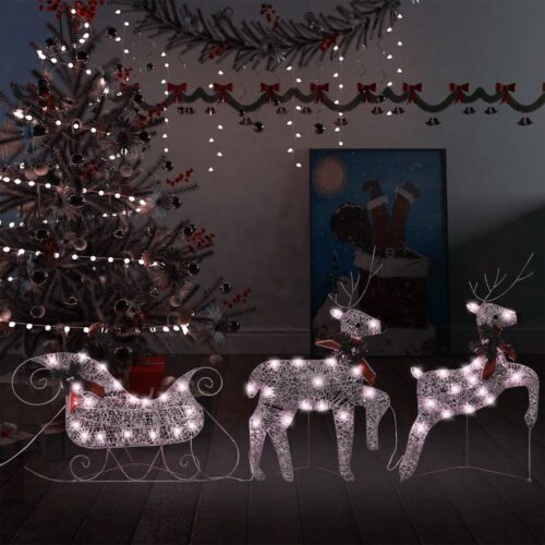 Reindeer Sleigh Christmas Decoration 60 LEDs Outdoor Gold