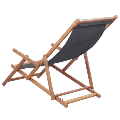 Folding Beach Chair Fabric Wooden Frame Grey - Image 2