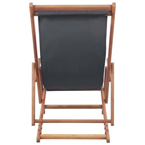 Folding Beach Chair Fabric Wooden Frame Grey - Image 3