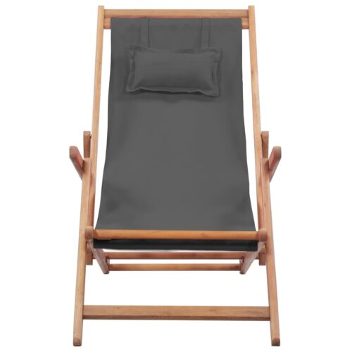 Folding Beach Chair Fabric Wooden Frame Grey - Image 4