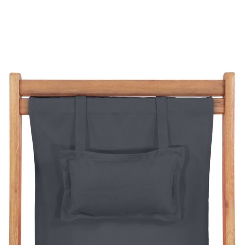Folding Beach Chair Fabric Wooden Frame Grey - Image 7