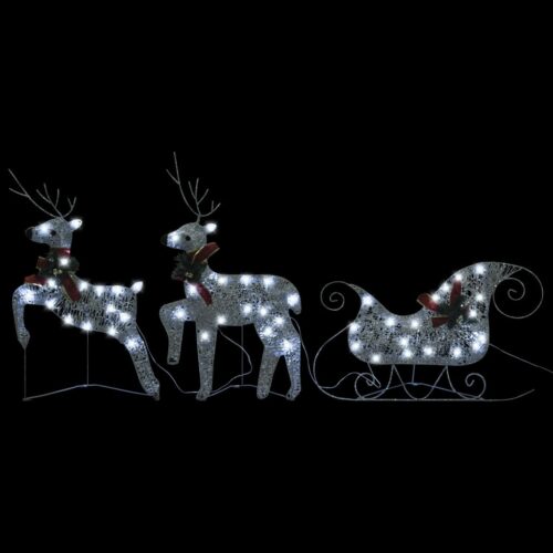 Reindeer Sleigh Christmas Decoration 60 LEDs Outdoor Silver - Image 3