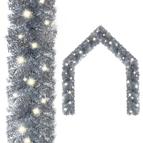 Christmas Garland with LED Lights 10m Silver