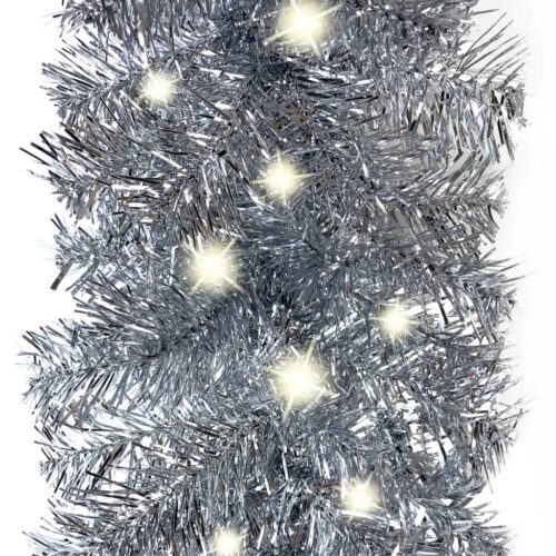 Christmas Garland with LED Lights 10m Silver - Image 3