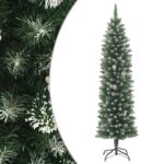 1.5m Slim Christmas Tree with Stand Pine Cones Snow Snowy Tips Xmas Decor 150cm