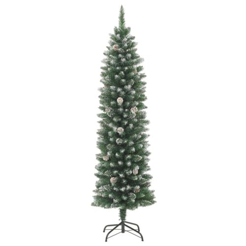 1.5m Slim Christmas Tree with Stand Pine Cones Snow Snowy Tips Xmas Decor 150cm - Image 2