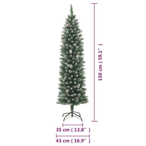 1.5m Slim Christmas Tree with Stand Pine Cones Snow Snowy Tips Xmas Decor 150cm - Image 7