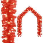 Christmas Garland with LED Lights 10m Red