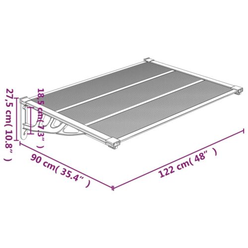 Door Canopy Grey Transparent 122x90cm Polycarbonate - Image 6
