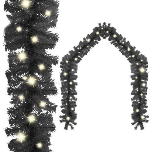 Christmas Garland with LED Lights 10m Black