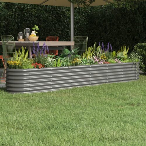 Garden Raised Bed Powder-Coated Steel 260x40x36cm Grey - Image 2