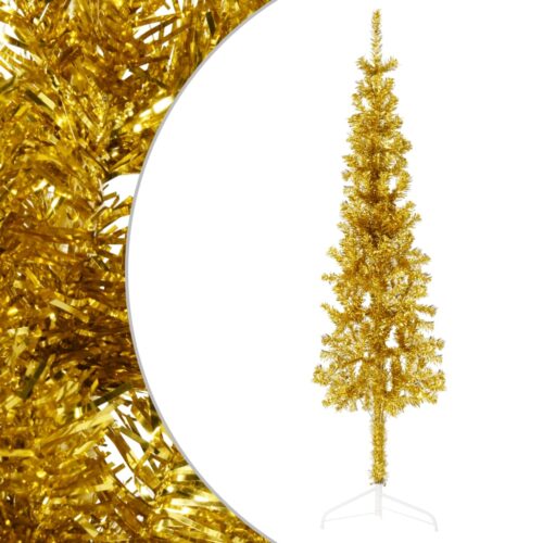 Slim Artificial Half Christmas Tree with Stand Gold 120cm