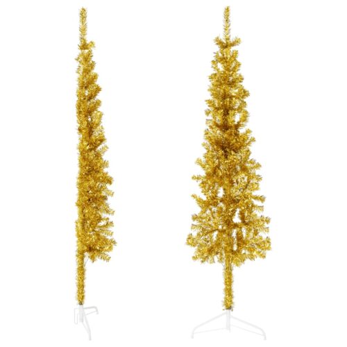 Slim Artificial Half Christmas Tree with Stand Gold 120cm - Image 2
