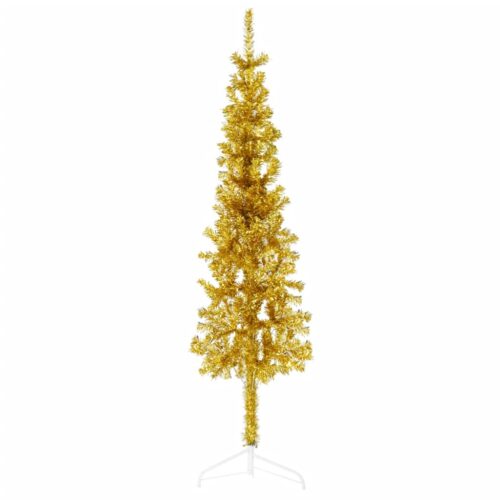 Slim Artificial Half Christmas Tree with Stand Gold 120cm - Image 3
