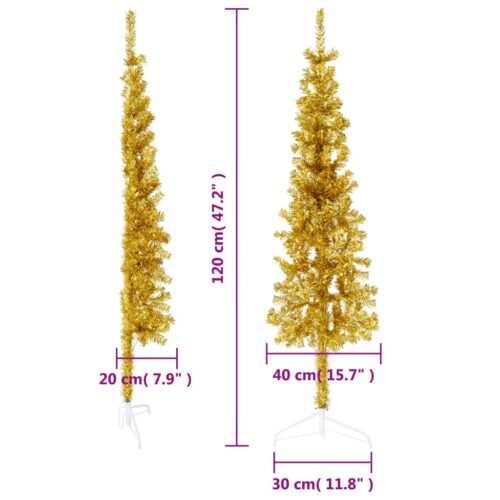 Slim Artificial Half Christmas Tree with Stand Gold 120cm - Image 8