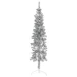 Slim Artificial Half Christmas Tree with Stand Silver 150cm